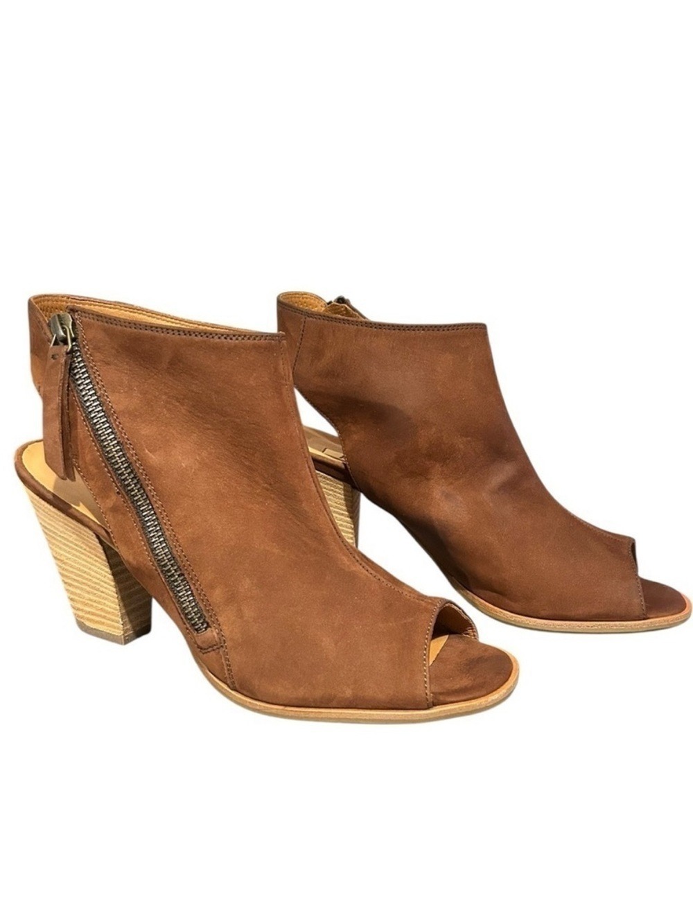 Paul Green Peep Toe Stacked Heel Booties Toffee Suede US Size 8.5 VGC